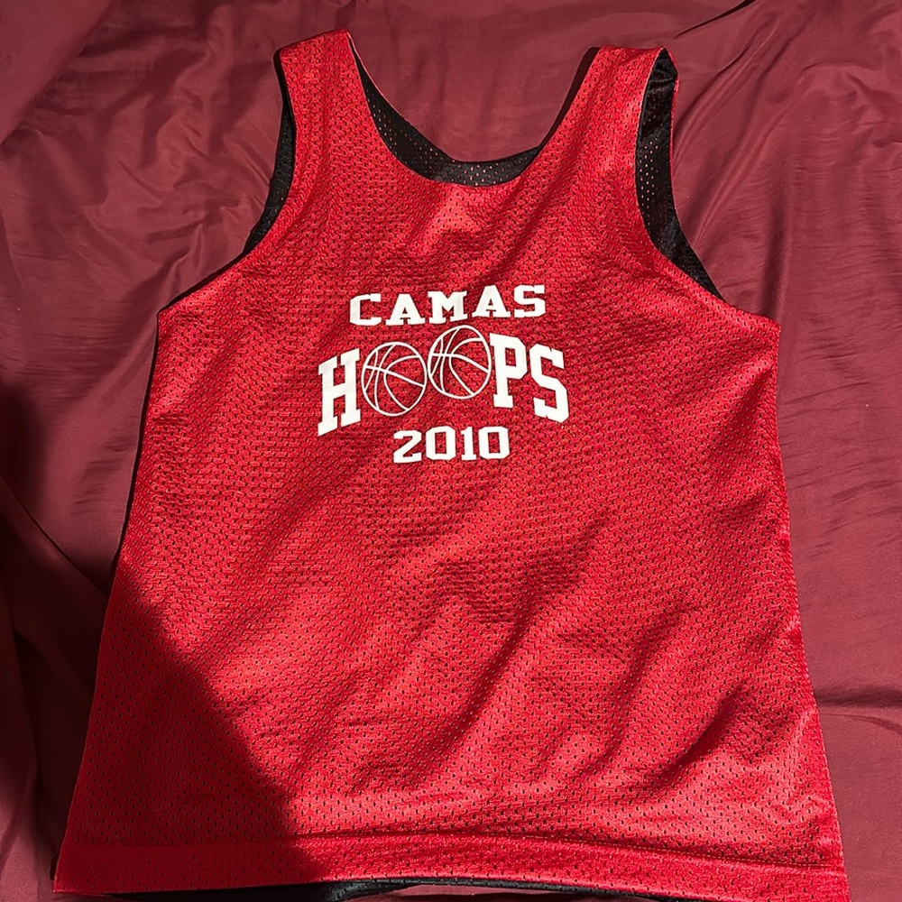Red & Black Camas Hoops 2010 #7 Reversible Youth Basketball Jersey